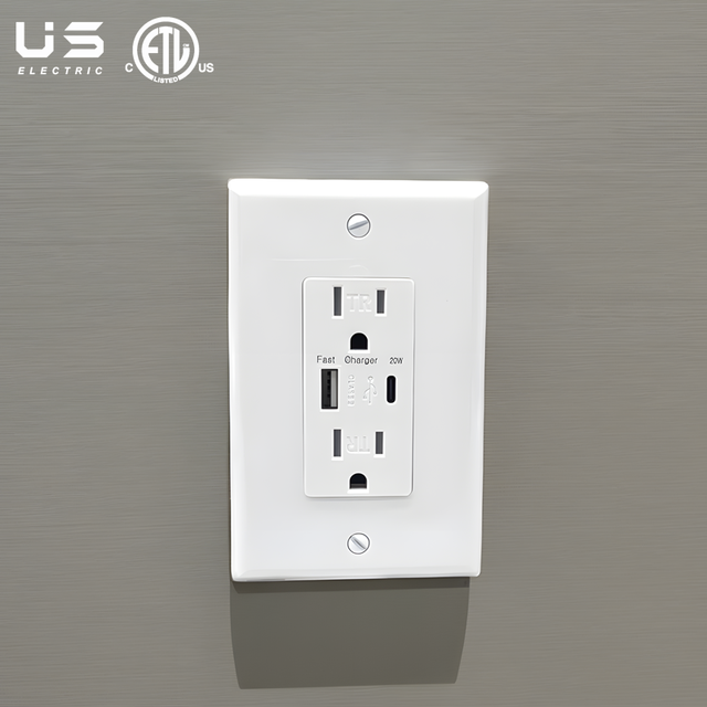 Tamper Resistant Type C & Type a USB Wall Charger Outlet Fast Charging 20W 15 Amp 125V TR Receptacle USB Outlet with Cover Plate