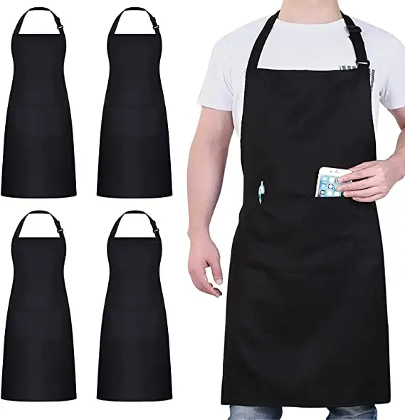 D1002AR22 gros adulte bavoir réglable doux chef poches tabliers cuisine 100% coton Sehefashion