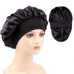 Bonnets de nuit en satin vierges personnalisables avec logo, grande taille, double couche, large bande souple, pour cheveux bouclés - Product Image 3