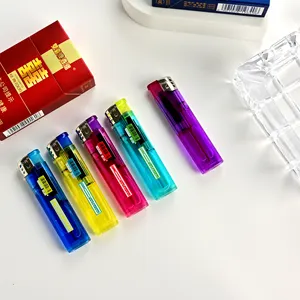 HP-128 Low MOQ disposable electric AS/ABS plastic lighter with flame transparent rubber 2000 lighter with custom printing