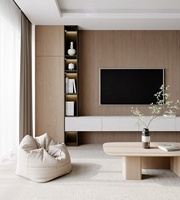 Meuble TV moderne de luxe écologique multifonctionnel avec console multimédia murale en pierre de travertin et cheminée intégrée