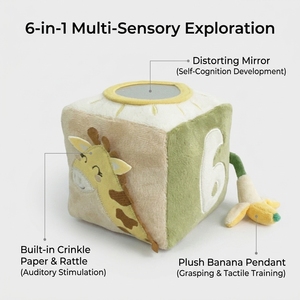 <span class=keywords><strong>Cube</strong></span> <span class=keywords><strong>d</strong></span>'activités en peluche pour bébé, blocs sensoriels doux en peluche, jouets éducatifs pour nourrissons, vente en gros, fabrication OEM personnalisée - Product Image 2