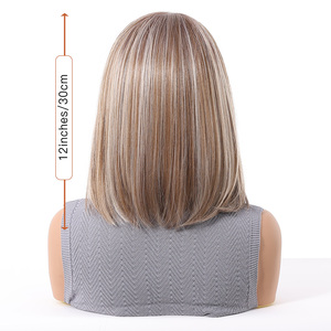 Future Fiber 13x6 Handmade Lace Blonde Brown Blonde Striped Smooth Fiber Bob Hair Straight Hair Soft and Breathable Real Photo - Product Image 6