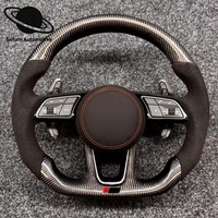 Volant sport à fond plat en cuir PU et fibre de carbone, version améliorée pour Audi A3 A4 A5 A6 A7 A8 Q3 Q5 Q7