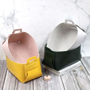 RTS Modern Rectangle Storage <b>Basket</b> PU Leather <b>Foldable</b> Desktop Organizer Handle for Detachable Cosmetic Stationery Home - Product Image 4