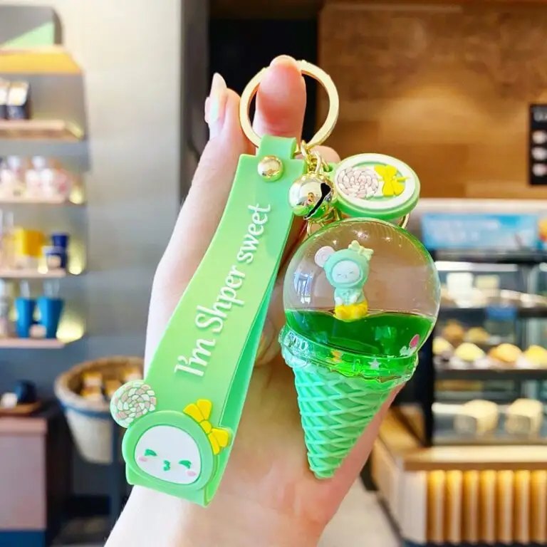 Luxus Party Puppe Kristall Eis Flüssigkeit Schlüssel bund Kreative Süße Floating Liquid Schlüssel anhänger Für Frauen Tasche Auto Schlüssel ring Flüssigkeit