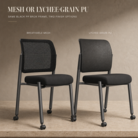 Chaise de bureau et de formation sans accoudoirs en maille, dossier en PP noir, piètement métallique durable avec roulettes en PA pour bureau, salle de conférence et salle de formation