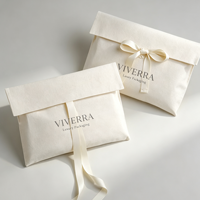 Pochette d'emballage en toile pliable durable et réutilisable avec logo imprimé, sac enveloppe en coton avec nœud en ruban