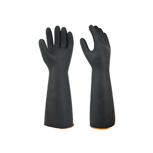 Gants en caoutchouc naturel de latex industriel de sécurité, résistants aux acides, aux alcalis et aux huiles, surface lisse noire, orange, 35 cm, usage intensif - Product Image 1