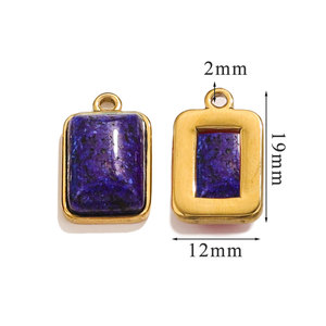 Pendentif rectangulaire en pierre naturelle |   Breloque en acier inoxydable plaqué or 18 carats PVD : turquoise, onyx, œil de tigre, quartz rose pour la fabrication de bijoux - Product Image 6