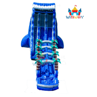 Toboggan aquatique gonflable à double voie Heavy Duty 22FT Blue Paradise Palm Tree Playground pour les carnavals d'été et la location de fêtes dans la cour