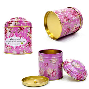 Barattolo in Latta con Doppio Coperchio Personalizzabile, Contenitore Rotondo Nero e Rosa, Scatola Vuota Grande in Metallo per Tè - Product Image 1