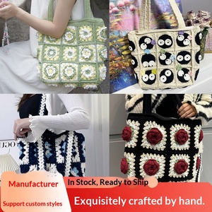 [Stock de Productos Terminados] Colección de Bolsos de Tela de Algodón Tejidos <span class=keywords><strong>a</strong></span> Mano, Materiales Tridimensionales para DIY, Patrón de Camelia, Estilo Abuela - Product Image 5