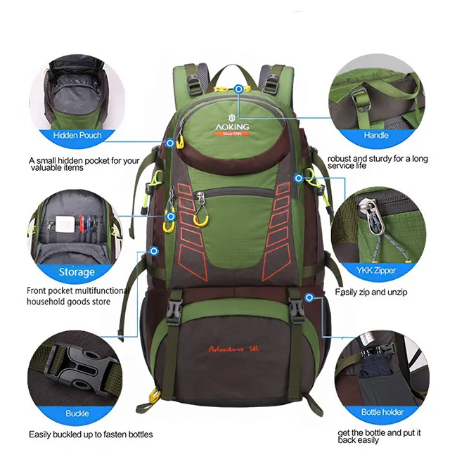 Aoking-mochila de camping ultraligera, 50 litros, para senderismo, deportes atléticos