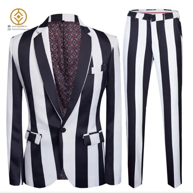 European and American men's suits black and white striped nightclub performance costumes