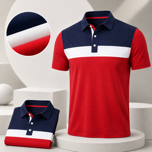 Camisetas Polo Rojas, Blancas y Azules, 92% Poliéster, 8% Elastano, Secado Rápido, Diseño de Bloques de Color, Camiseta Polo Patriótica para Golf y Tenis, de Alto Rendimiento para Hombre - Product Image 2