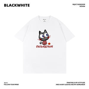 Camiseta blanca con estampado de gato para hombre, camiseta de manga corta 100 de poliéster, transpirable, informal, básica, Q87 - Product Image 3