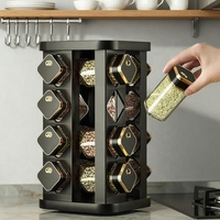 Carrousel à épices de cuisine, tour à épices rotative à 16 pots, organisateur de bouteilles en verre, support de rangement pour sel et condiments