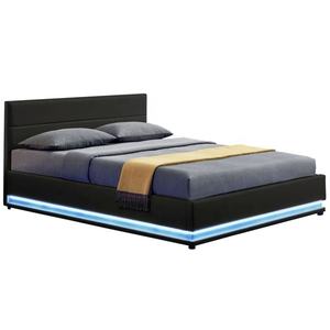 モダンなベッドルーム家具ブラックLEDサイドボードとフットボードガスリフトダブルクイーンキングサイズオスマンベッドフレーム - Product Image 1