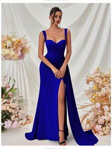 Nouvelle robe de soirée sexy à taille haute de style européen et américain, robe longue à col halter amincissante et à jupe ample pour femmes - Product Image 3