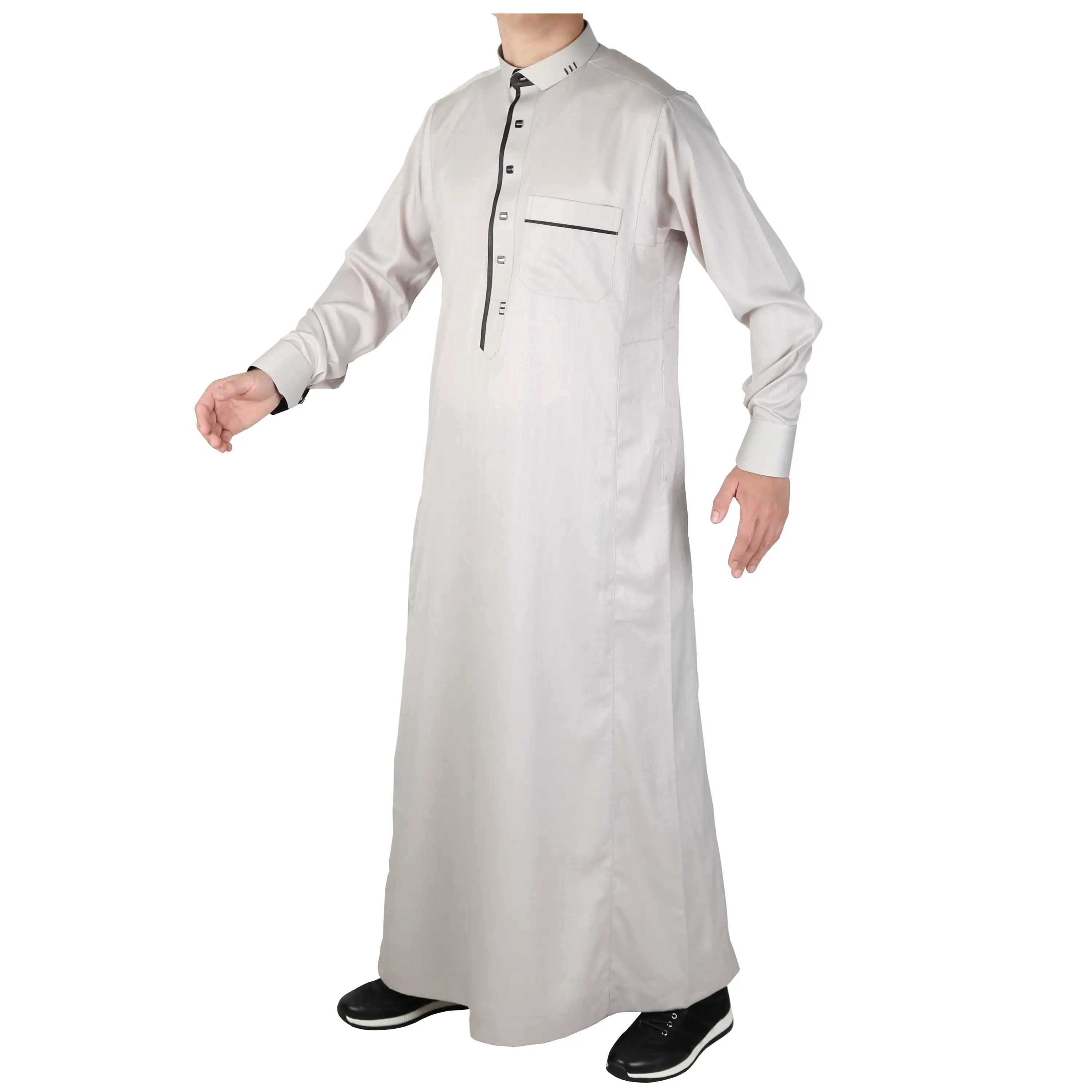 Taille mince manchette manches brillant vêtements islamiques caftan Jubah Abaya Jalabya ethnique arabe Thobe Jalaba Boubou musulman longue robe homme