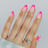 Faux ongles artificiels courts carrés en amande avec logo personnalisé, vente en gros de kit de faux ongles à appliquer à la main en gel