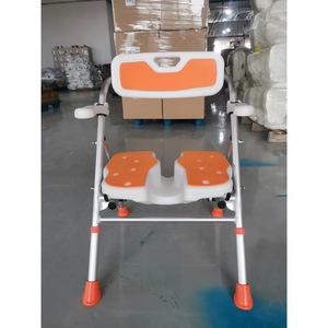 Chaise de bain antidérapante pour personnes âgées, tabouret de douche pliable en alliage d'aluminium et plastique gris orange, siège de toilette pour salle de bain - Product Image 1