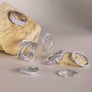 Dylam Magnificent Fine Jewellery Non Tarnish Rhodium Plated S925 <b>Silver</b> Multiple Layer <b>Eternity</b> Band 5A Zirconia Bridal <b>Rings</b> - Product Image 2