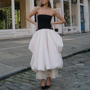 Vestido de Princesa Dulce Personalizado de Alta Calidad, Escote Sexy sin Tirantes, 100% Algodón, Dobladillo Abullonado Blanco, Vestido de Fiesta Elegante Maxi - Product Image 1