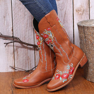 أحذية كاوبوي نسائية WY3005 من BUSY GIRL مع تطريز زهور، أحذية غربية مريحة للمشي والترفيه وركوب الخيل - Product Image 3