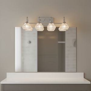 Vintage Crystal 4-<b>Light</b> Bathroom Vanity Fixture Nickel Finish Clear Glass Shades Warm White <b>Light</b> Surface Mounted - Product Image 2