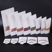 Stand up White Kraft Paper Resealable Ziplock Plain Heat Seal Food Packaging Zip Lock Zipper Doypack Pouch Bags With Window Type