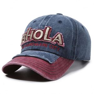 Casquette de baseball rétro américaine printemps-automne en coton lavé avec patchwork brodé, visière plate, réglable, unisexe, pour l'extérieur - Product Image 2