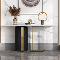 Table console d'entrée en métal de style italien, luxe léger, moderne et simple, armoire d'entrée, mur de couloir, vue sur le mur, plaque de roche