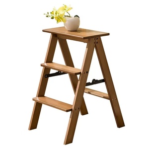 <span class=keywords><strong>Escalera</strong></span> Plegable <span class=keywords><strong>de</strong></span> Bambú <span class=keywords><strong>de</strong></span> Doble Uso, Tres Peldaños, Banco para Subir, Organizador <span class=keywords><strong>de</strong></span> Almacenamiento para Dormitorio, Diseño Moderno - Product Image 2
