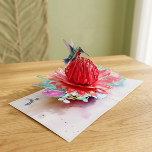 Haute Qualité Conception Personnalisée 3D Pop Carte Waratah Fleurs Colibri À La Main Vietnam Papier Artisanat Amour En Gros Impression Offset - Product Image 5
