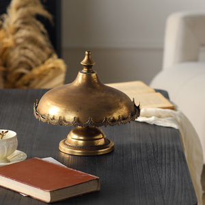 ถาดผลไม้โลหะสไตล์โบฮีเมียนพร้อมฝาปิดโต๊ะกาแฟทรงกลมจานตกแต่งสำหรับเสิร์ฟของหวาน A3260 - Product Image 2