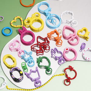 Alloy Heart DIY Keychain Candy Color Fashion Open Ring With Spring Buckle Creative Doll Pendant Light Keychain Made Of Metal