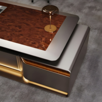 Bureau de direction intelligent avec prises électriques, ports USB, gestion des câbles, bureau moderne pour PDG, table en bois, mobilier de bureau et chaise