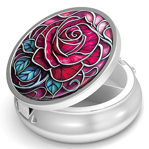 Bestseller - Boîte à pilules avec miroir - Créative, portable, ronde, 3 compartiments, miroir en métal, images personnalisées imprimées disponibles, vente en gros d'usine - Product Image 3