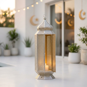 Manufacturers Ramadan Decorations 2027 White Metal <b>Moroccan</b> Candle <b>Lantern</b> for Home & Events - Product Image 3
