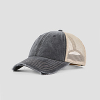 Sombrero desgastado personalizado Vintage desteñido lavado y desgastado ala cortada papá malla Snapback red gorra de camionero al aire libre con logotipo personalizado