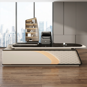 Modern Contemporary Executive Office Computer <b>Table</b> L-Shaped Anti-Scratch Ergonomic Edge Modular MDF Material File Drawer - Product Image 4