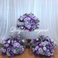 Dekorasi Acara Pernikahan EG-M060, Centerpiece Meja Besar, Bunga Buatan Fuchsia Lilac Lavender Ungu Mawar, Bola Bunga Artifisial