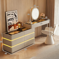 Miroir LED tactile pour chambre à coucher, coiffeuse de luxe en bois massif, moderne et minimaliste, rétractable, pour petits espaces et appartements
