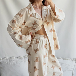 <span class=keywords><strong>Pigiama</strong></span> Personalizzato in Cotone 100% con Motivo Orsacchiotto per Donne, Vestibilità Comoda, Maniche Lunghe, Set 2 Pezzi con Pantaloni, Abbigliamento da Casa e da Notte - Product Image 3