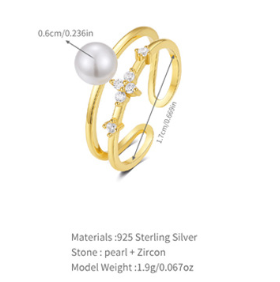 UM JEWELRY Vente en gros 925 Sterling Silver Pearl Ring Bijoux de mode avec plaqué or 18 carats Cadeau de mariage décontracté pour les femmes - Product Image 4