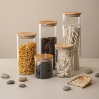Ensemble de pots de conservation en verre, 6 contenants carrés en verre transparents de 4 " x 6 ", couvercles en bambou hermétiques, capacité de 1 à 2 L, pour servir du thé ou du café