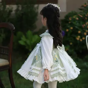 Baige New Update Children Ruffle Birthday Dress Long Sleeve Kids Green Bow Knot Dress Girls Lolita Dress Boutique