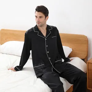 Ensemble de pyjamas en soie longue naturelle de vente chaude 19 Momme 100% pyjamas pour hommes en soie de mûrier